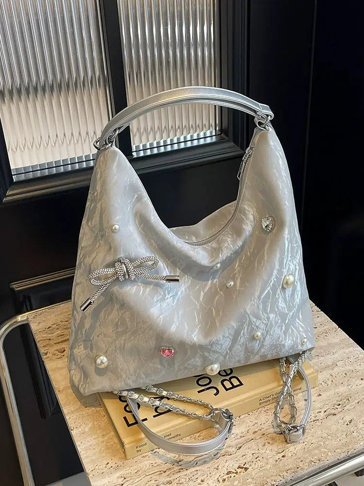 Bow Pearl Accents Shoulder Bag