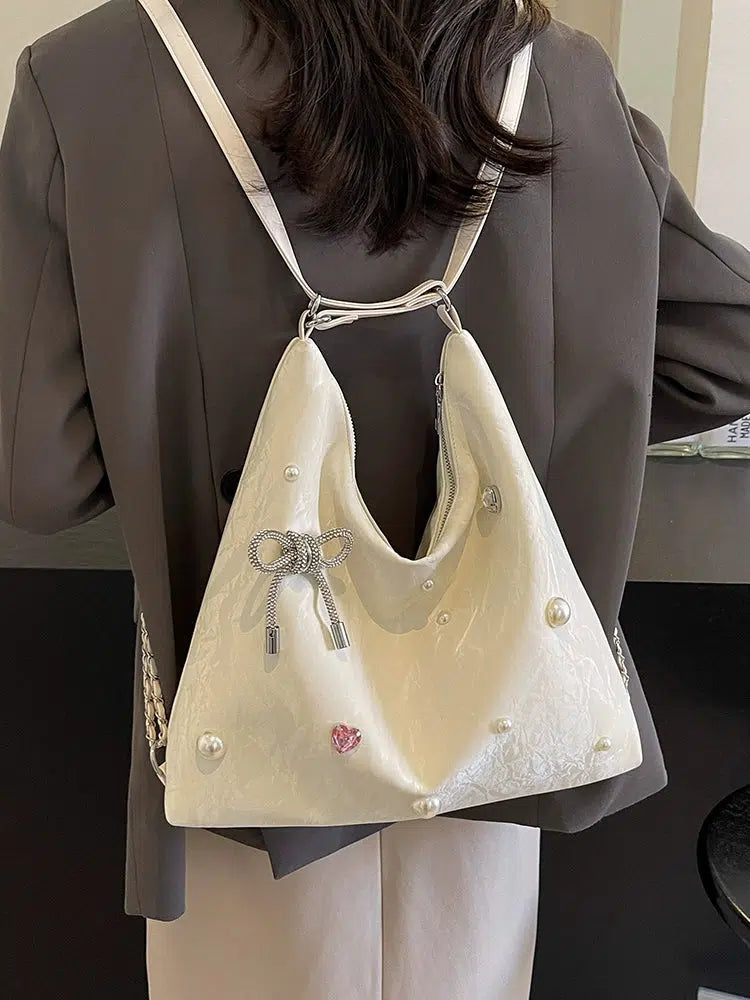 Bow Pearl Accents Shoulder Bag