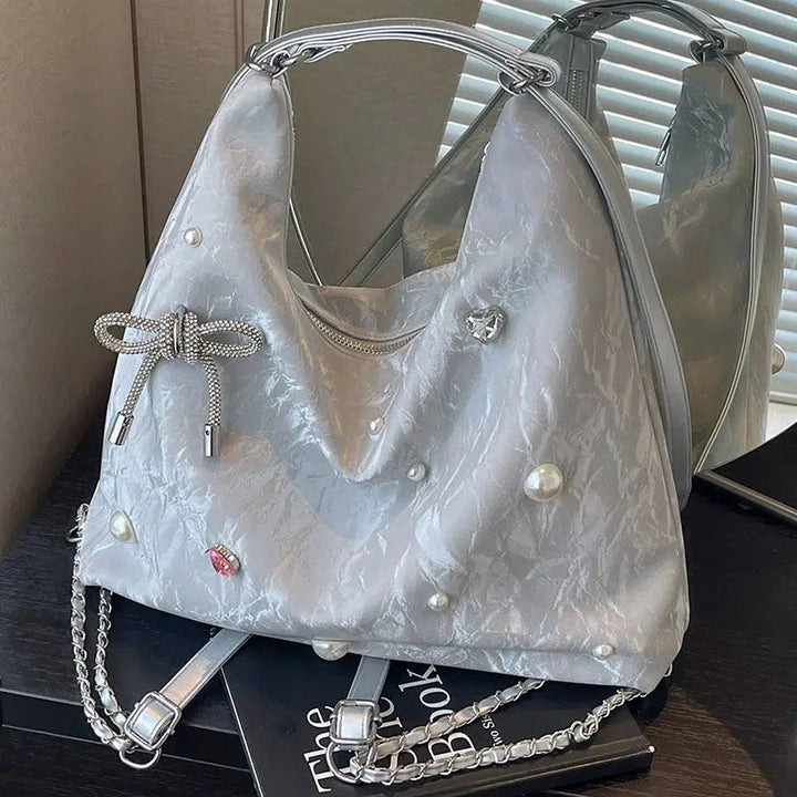 Bow Pearl Accents Shoulder Bag