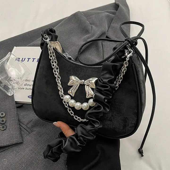 Bow Pearl Chain Shoulder Bag