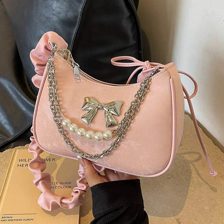 Bow Pearl Chain Shoulder Bag