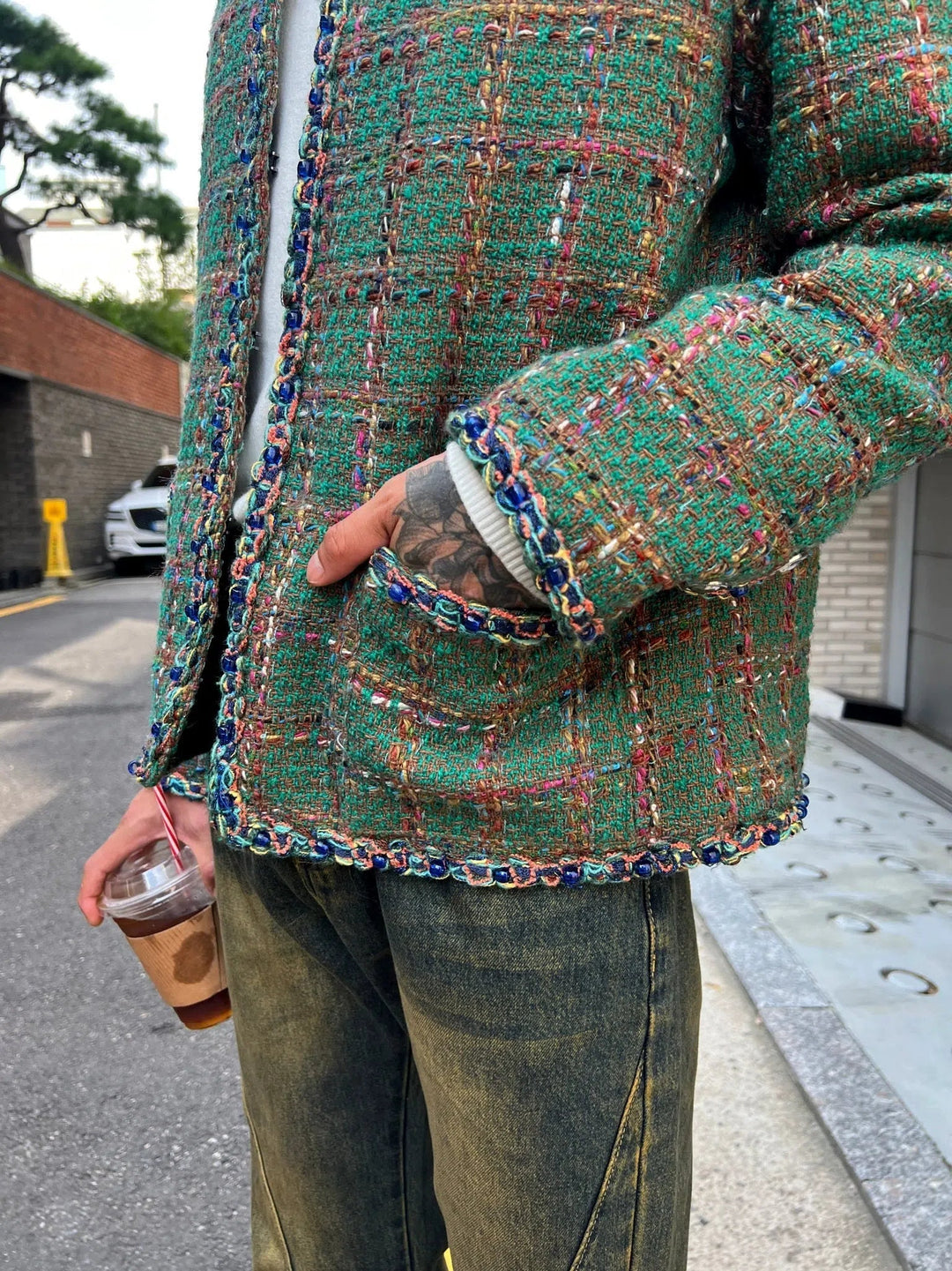 Braided Plaid Tweed Jacket