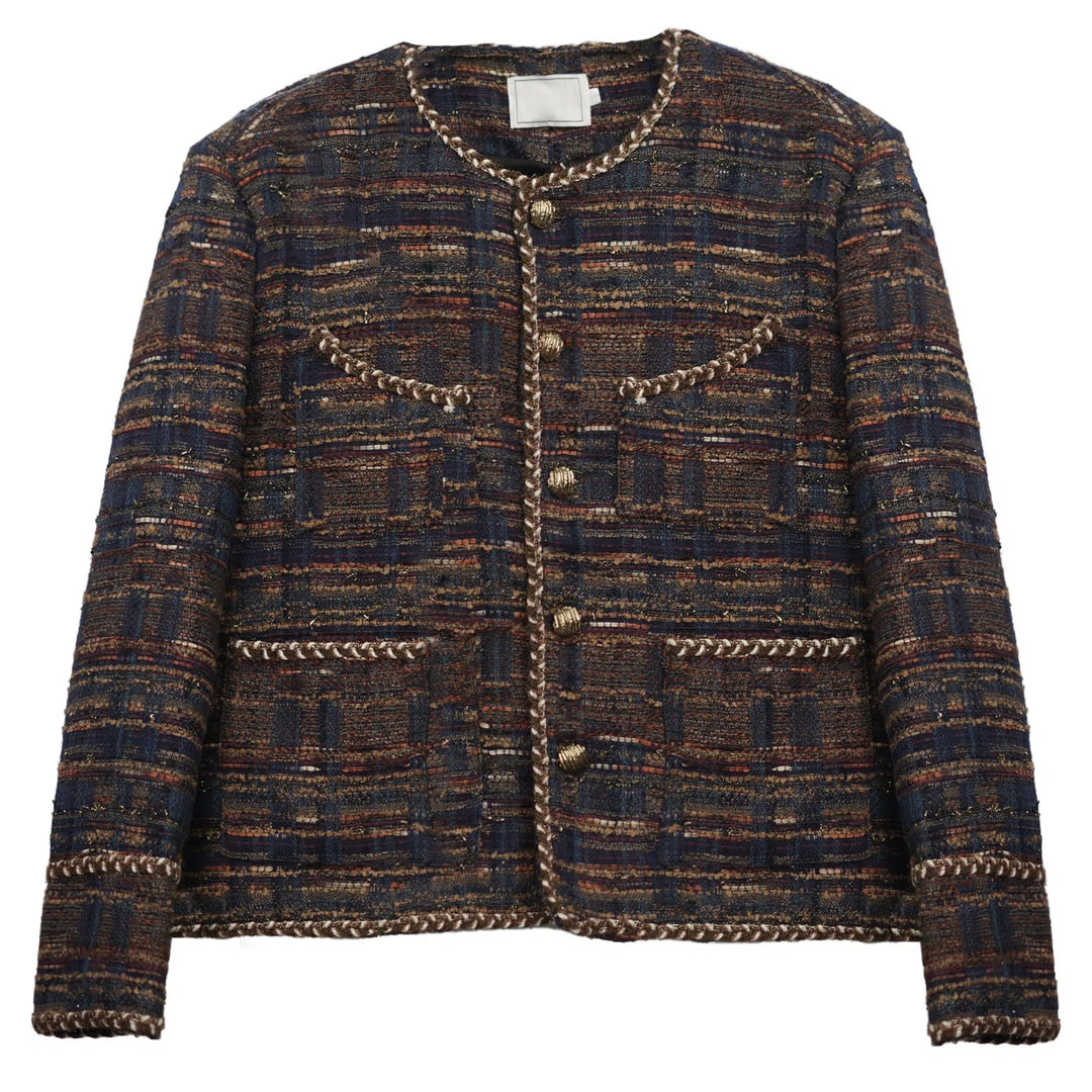 Braided Round Neck Tweed Jacket