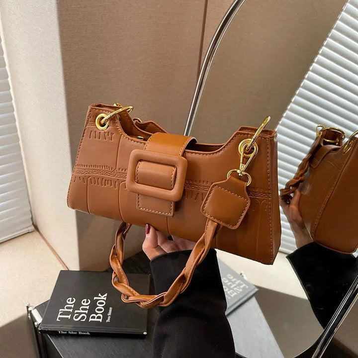 Braided Strap Buckle Shoulder Bag