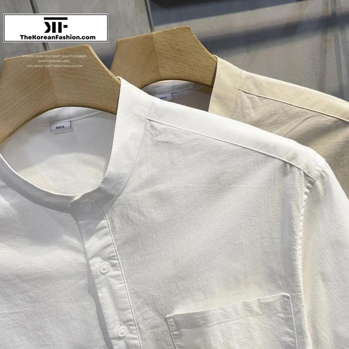 Breathable Cotton Linen Stand Collar Shirt