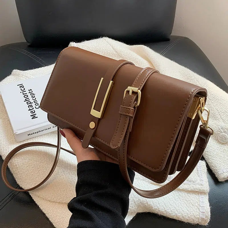 Buckle Leather Crossbody Square Bag