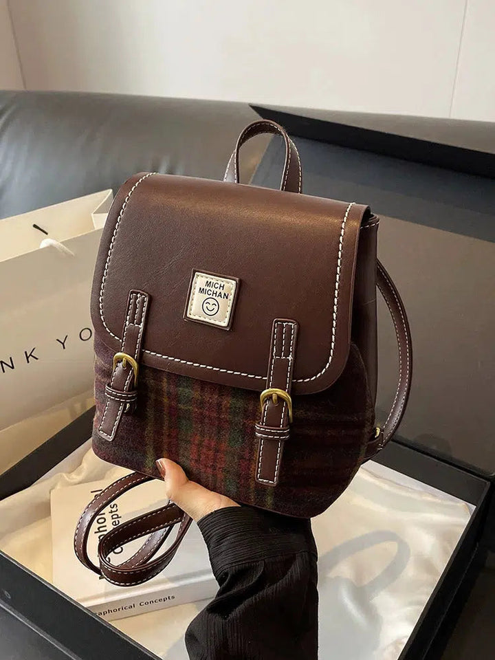 Buckle Straps Plaid Accent Backpack