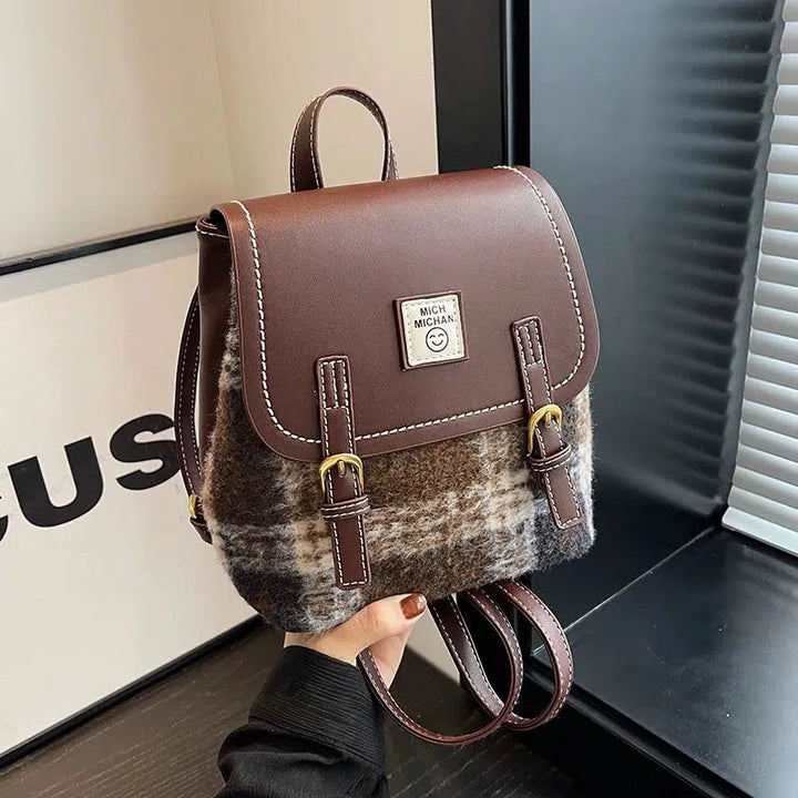 Buckle Straps Plaid Accent Backpack