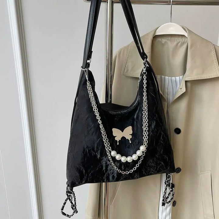 Butterfly Pearl Chain Decoration Tote Bag