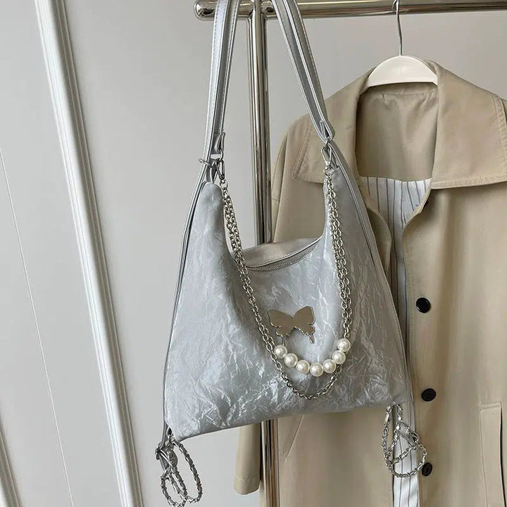 Butterfly Pearl Chain Decoration Tote Bag