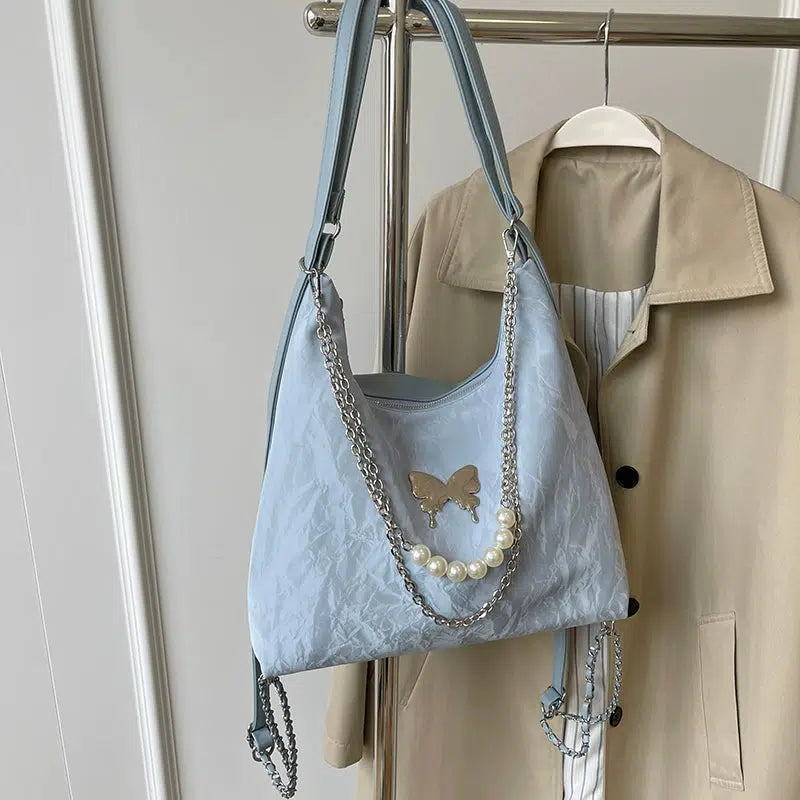 Butterfly Pearl Chain Decoration Tote Bag