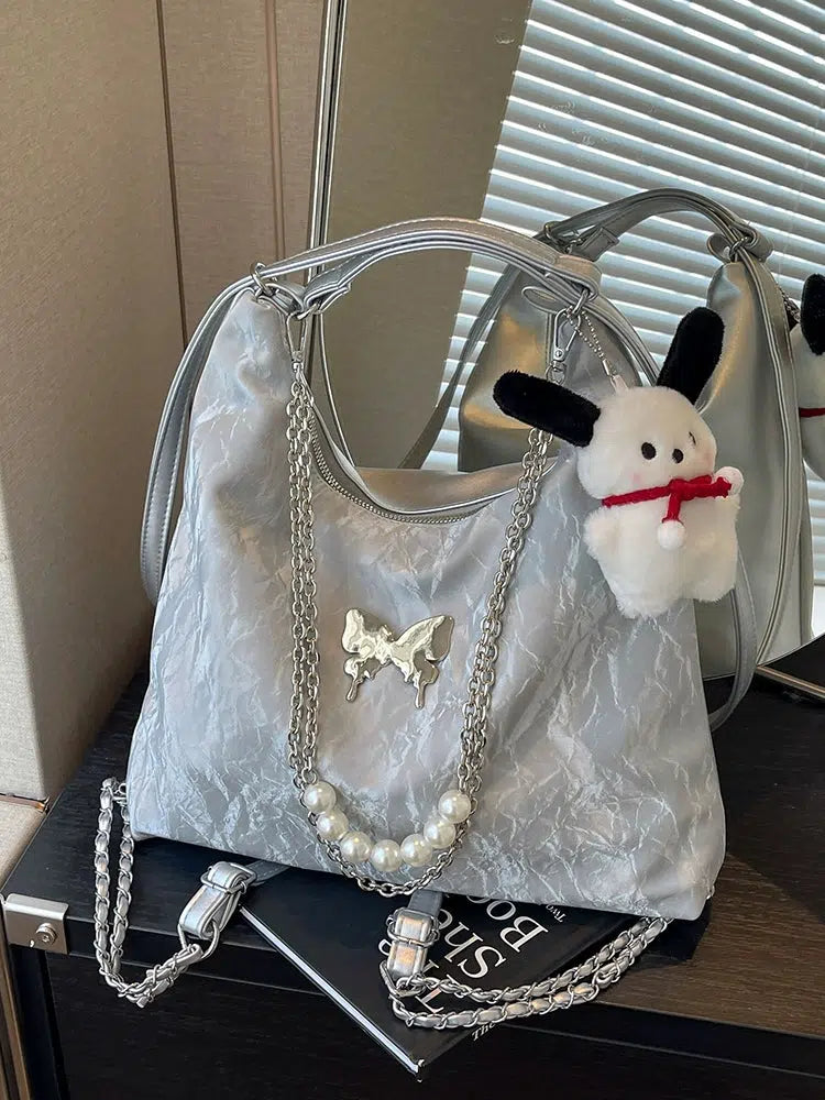 Butterfly Pearl Chain Decoration Tote Bag