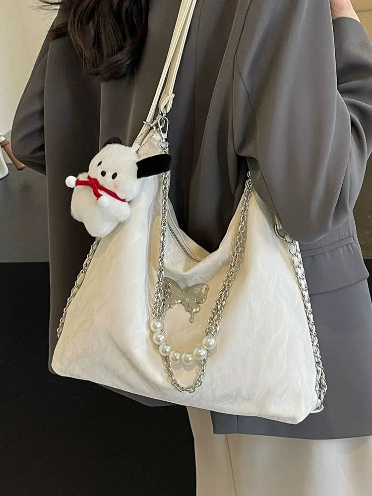 Butterfly Pearl Chain Decoration Tote Bag