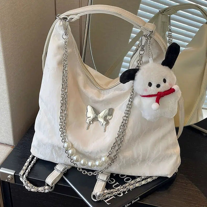 Butterfly Pearl Chain Decoration Tote Bag