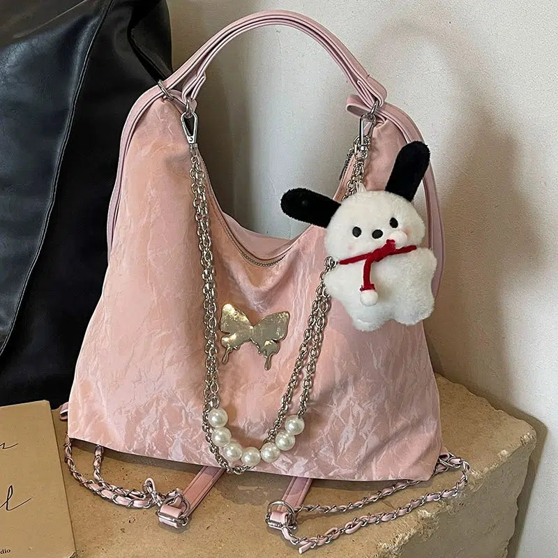 Butterfly Pearl Chain Decoration Tote Bag