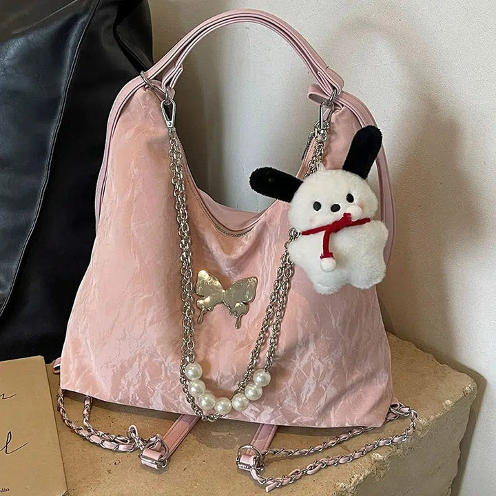 Butterfly Pearl Chain Decoration Tote Bag