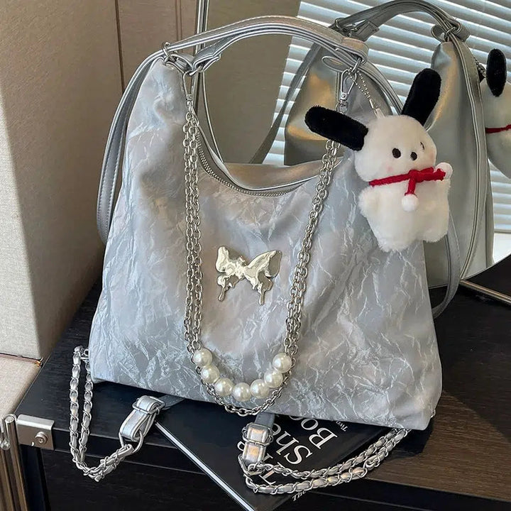 Butterfly Pearl Chain Decoration Tote Bag