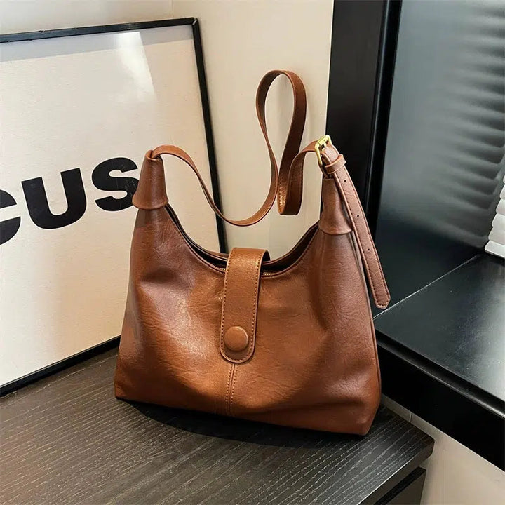 Button Closure Leather Shoulder Bag