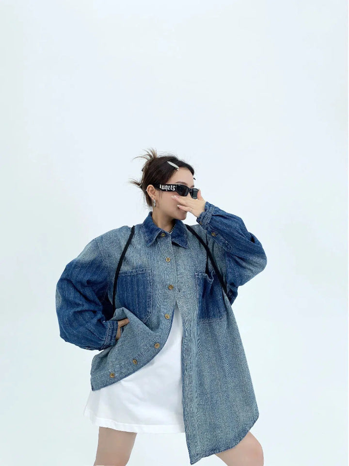 Button Closure Gradient Denim Shirt