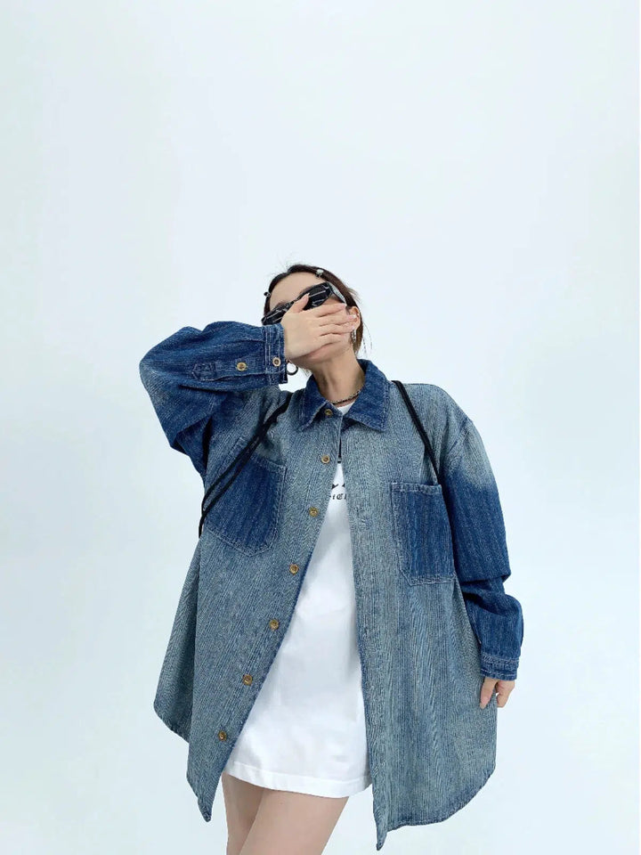 Button Closure Gradient Denim Shirt