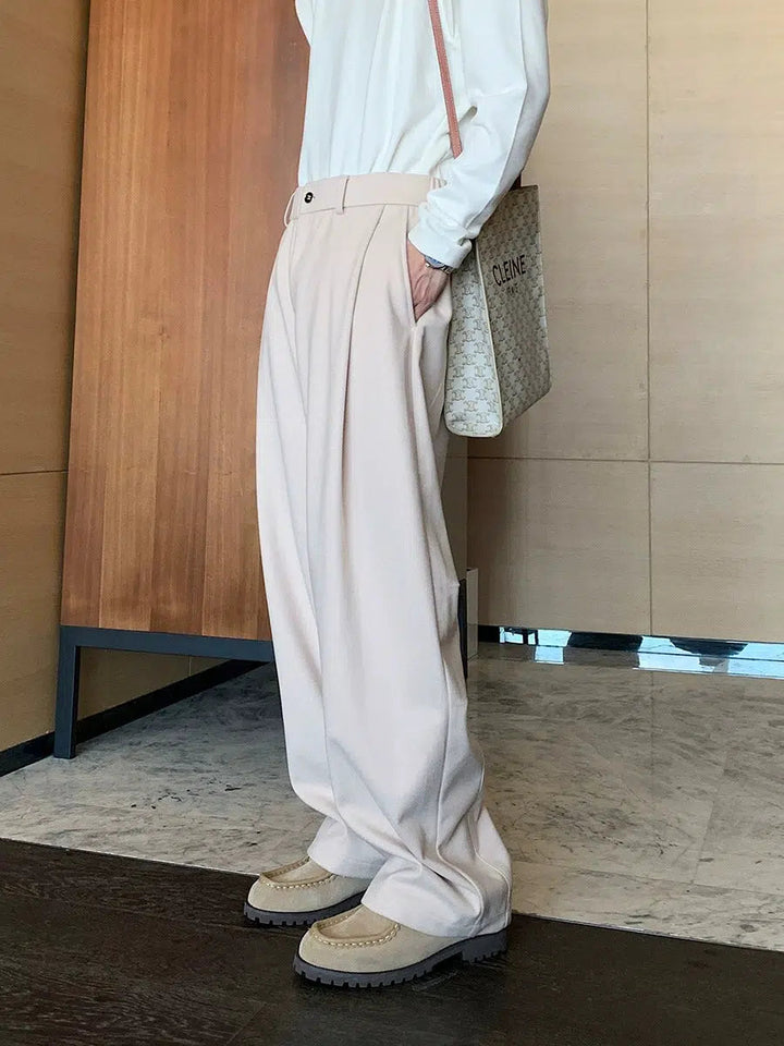 Button Detail Wide-Leg Casual Pants