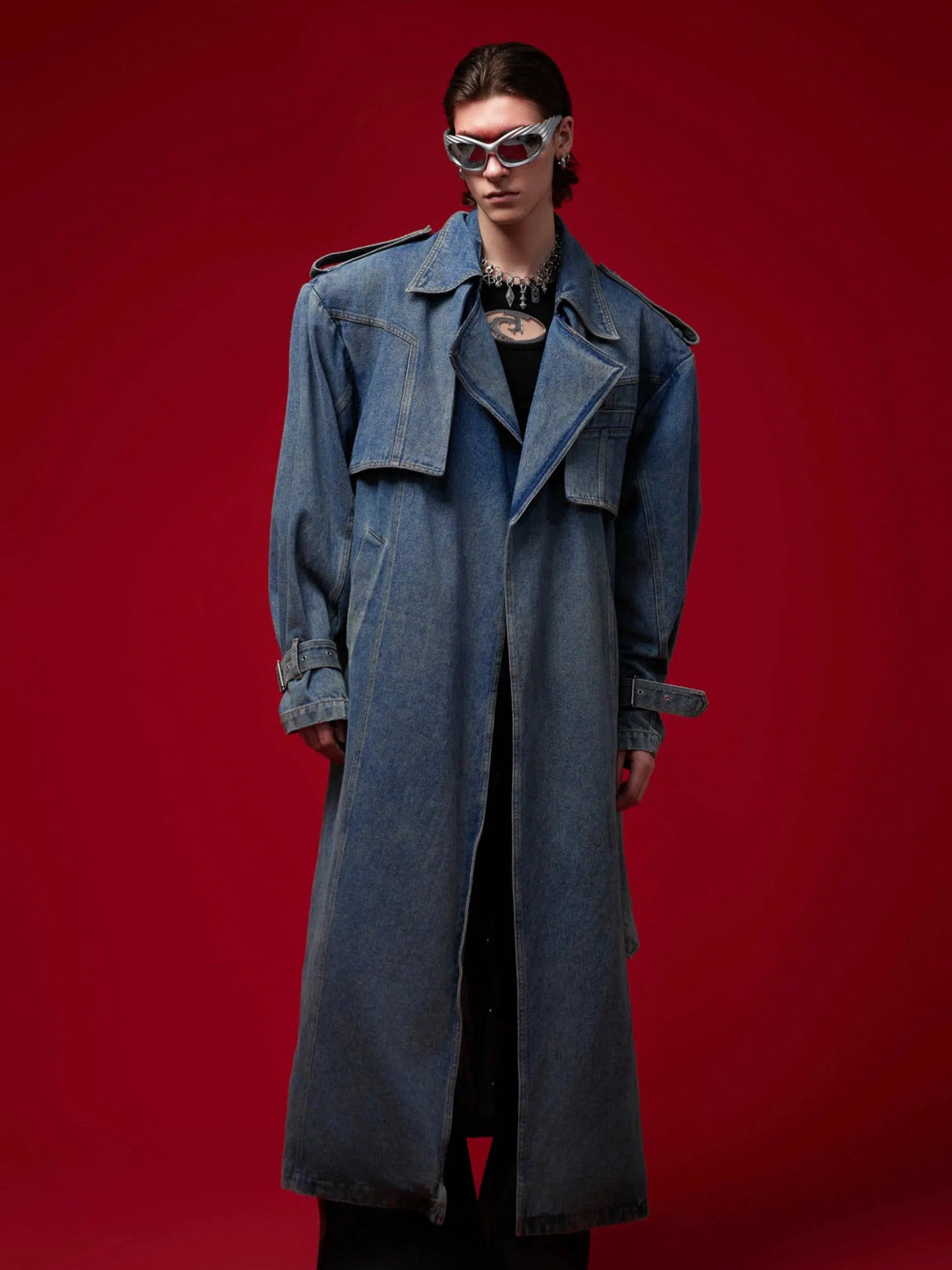 Button Details Denim Trench Coat