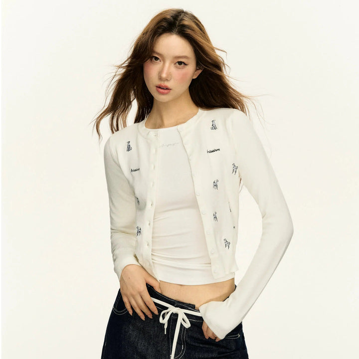 Button Front Embroidered Knit Sweater