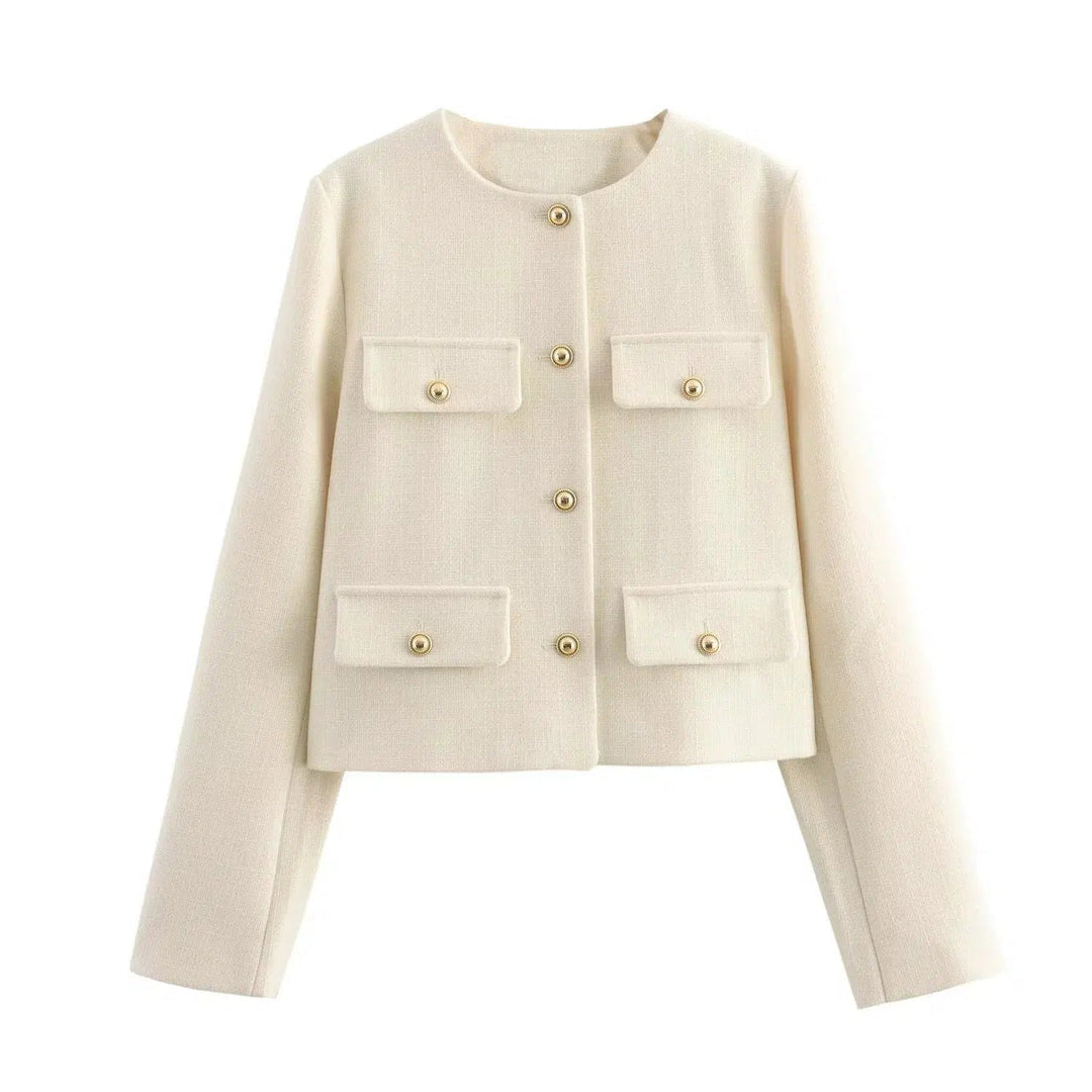 Button Front Pockets Cropped Coat