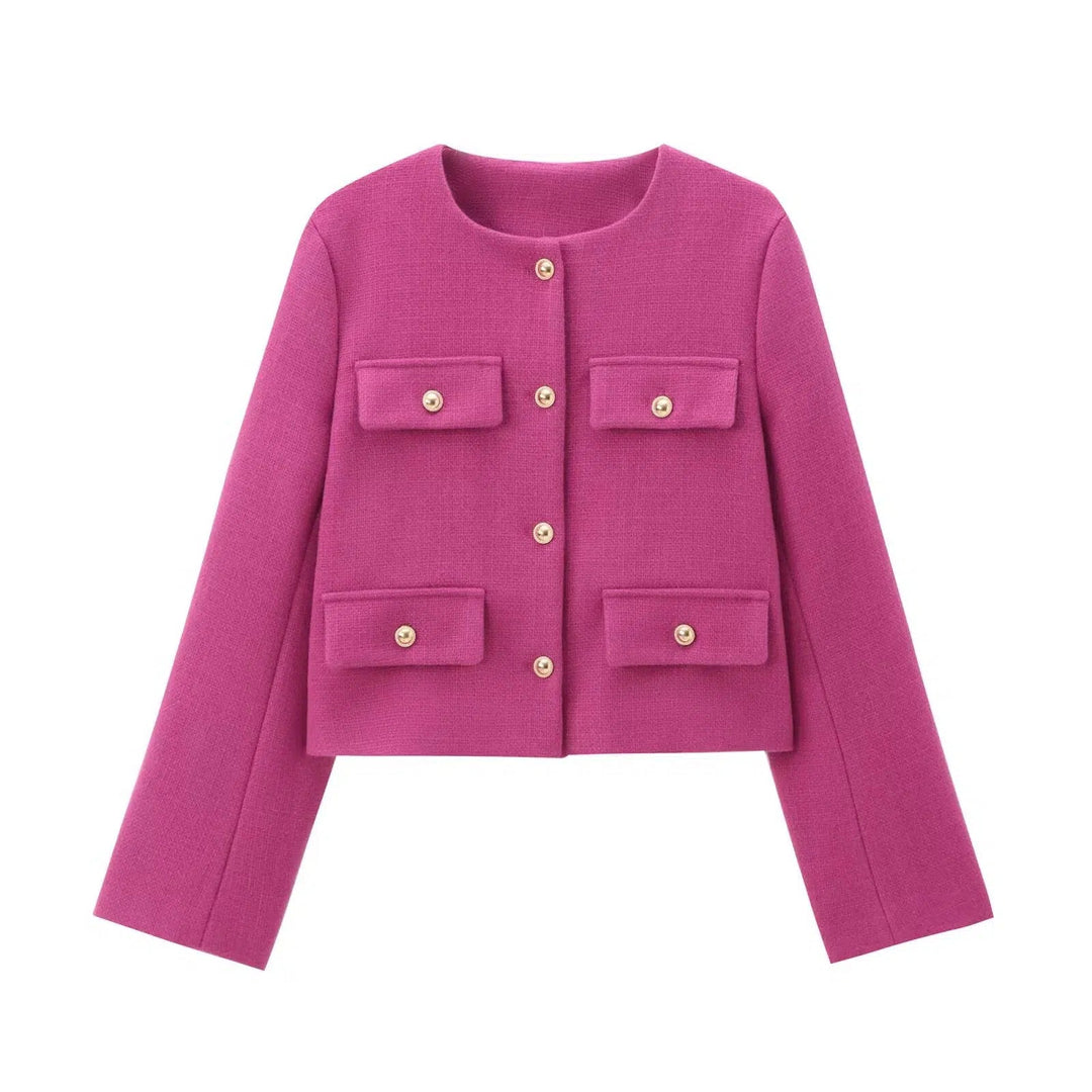 Button Front Pockets Cropped Coat