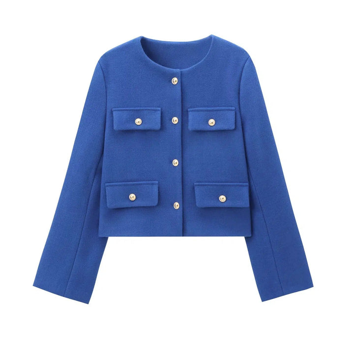 Button Front Pockets Cropped Coat