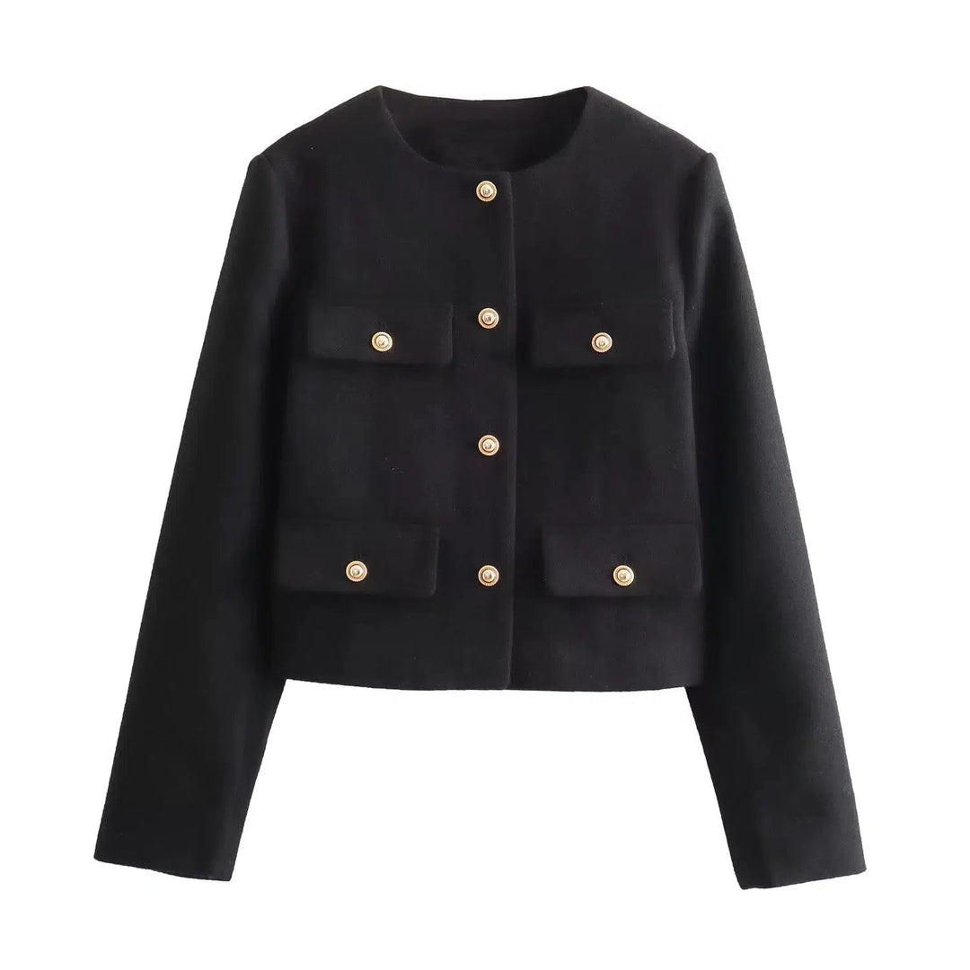 Button Front Pockets Cropped Coat