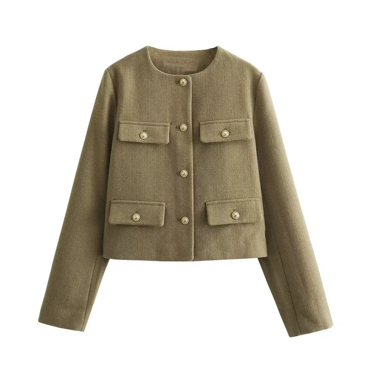 Button Front Pockets Cropped Coat