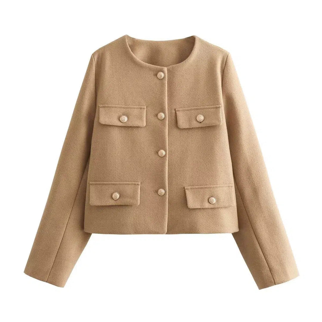 Button Front Pockets Cropped Coat