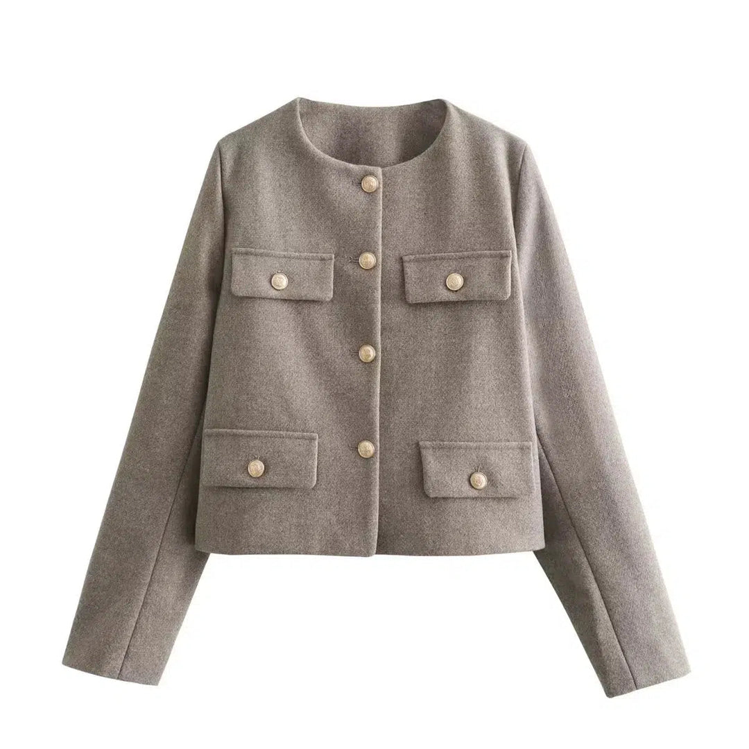 Button Front Pockets Cropped Coat