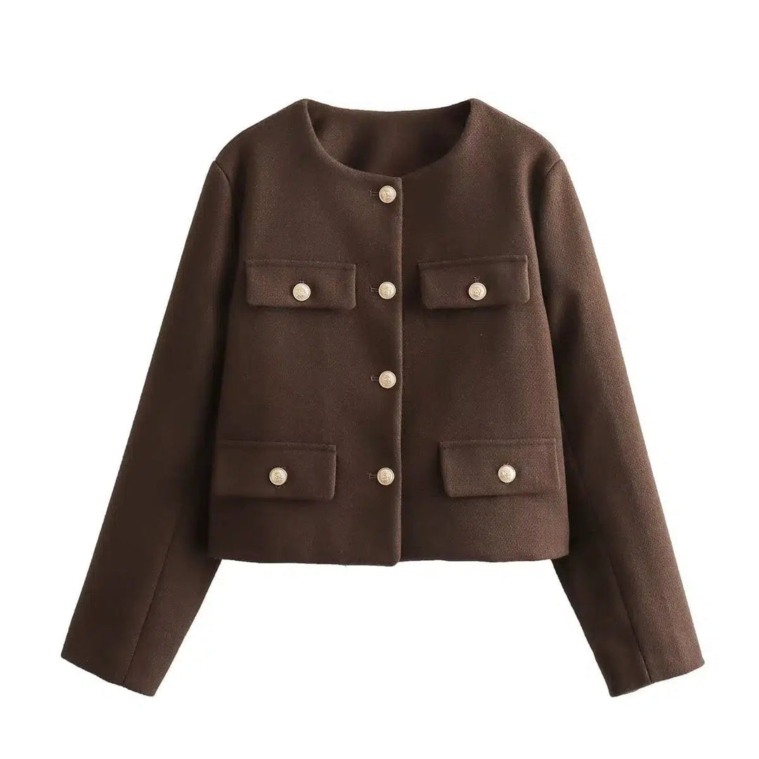 Button Front Pockets Cropped Coat