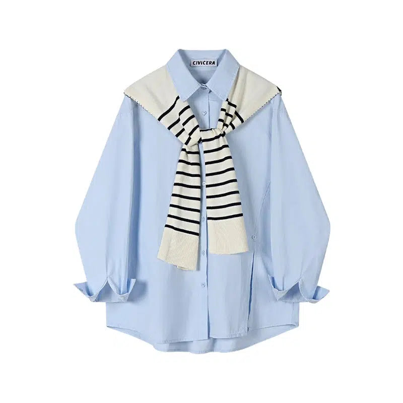 Striped Scarf Button-Up Shirt