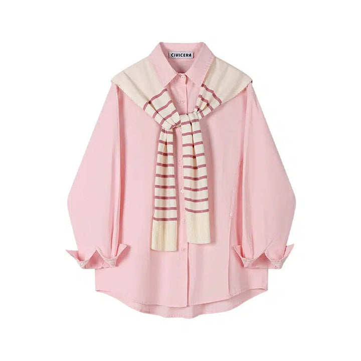 Striped Scarf Button-Up Shirt