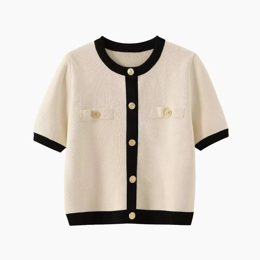 Button-Up Short Sleeve Knit Top