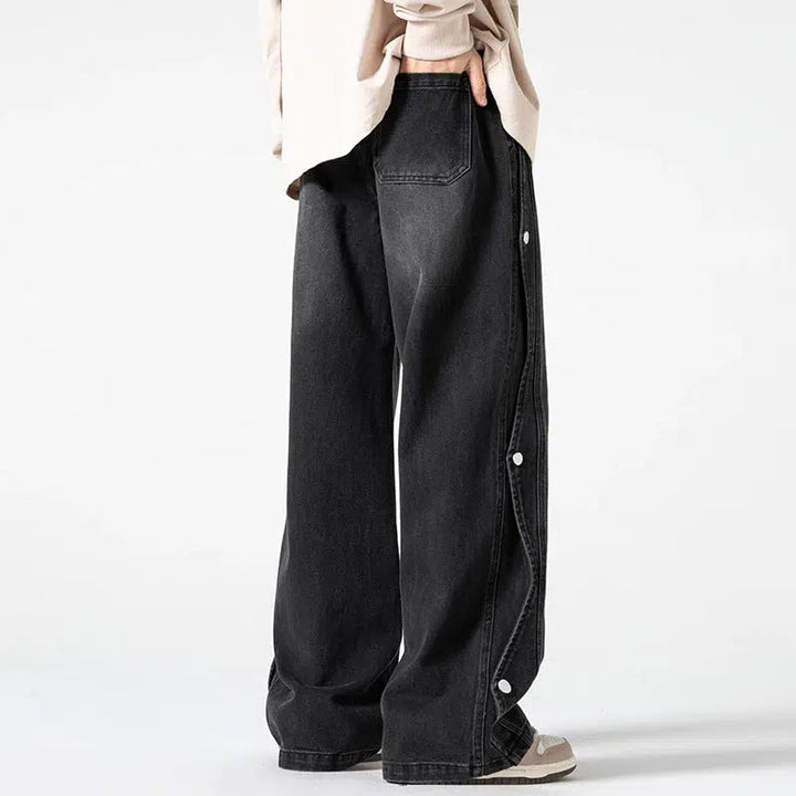 Buttoned Drawstring Straight-leg Jeans