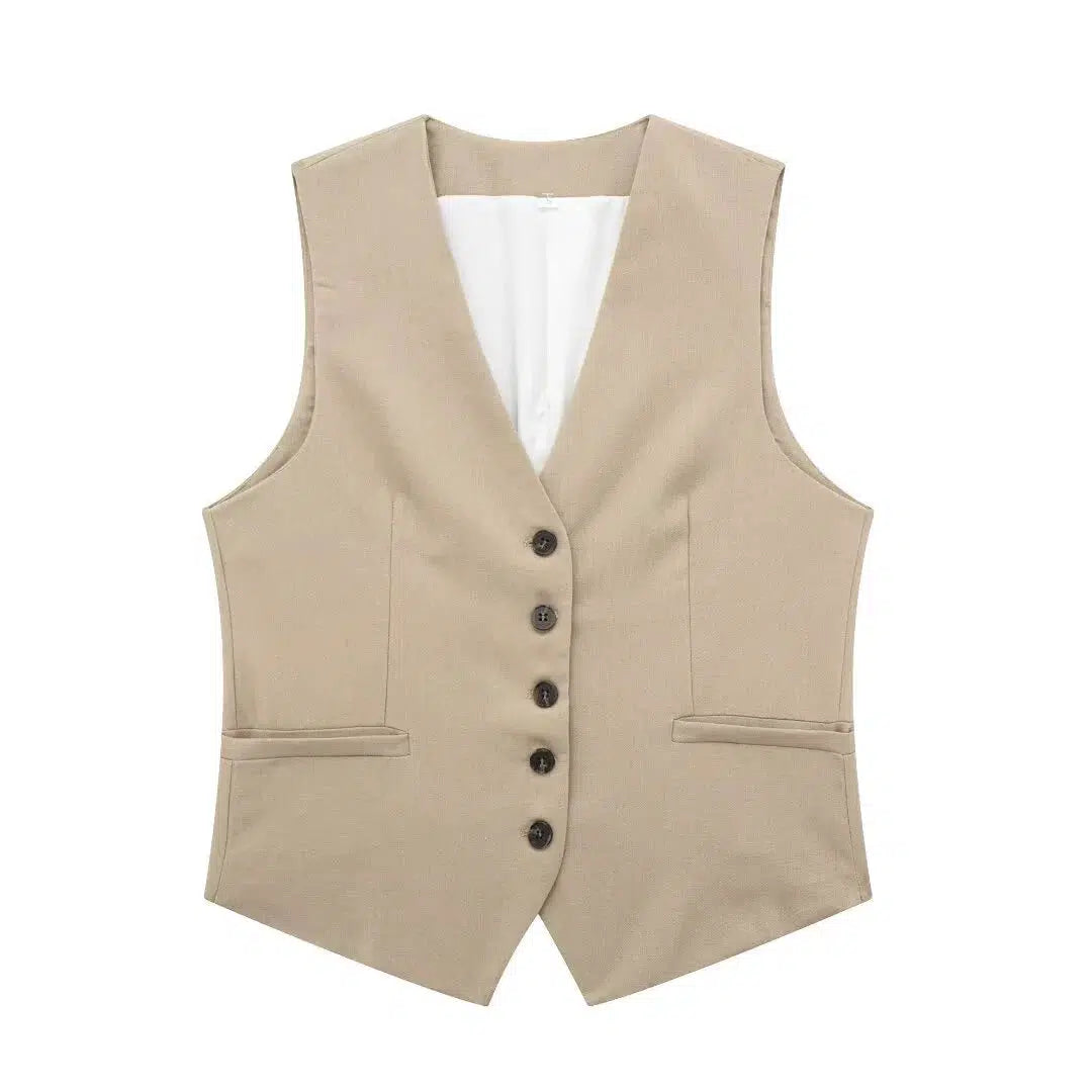 Buttons Vest and Shorts Fashion Suit