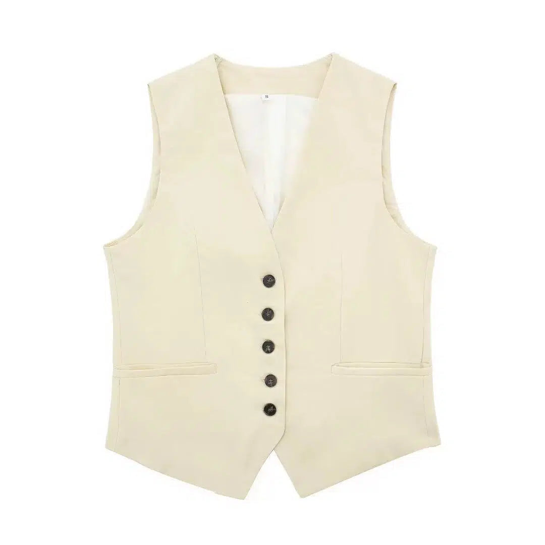 Buttons Vest and Shorts Fashion Suit