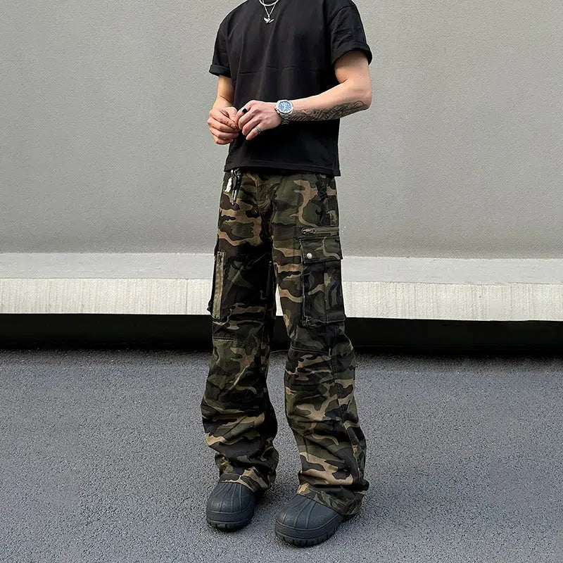 Camouflage Straight-leg Cargo Pants