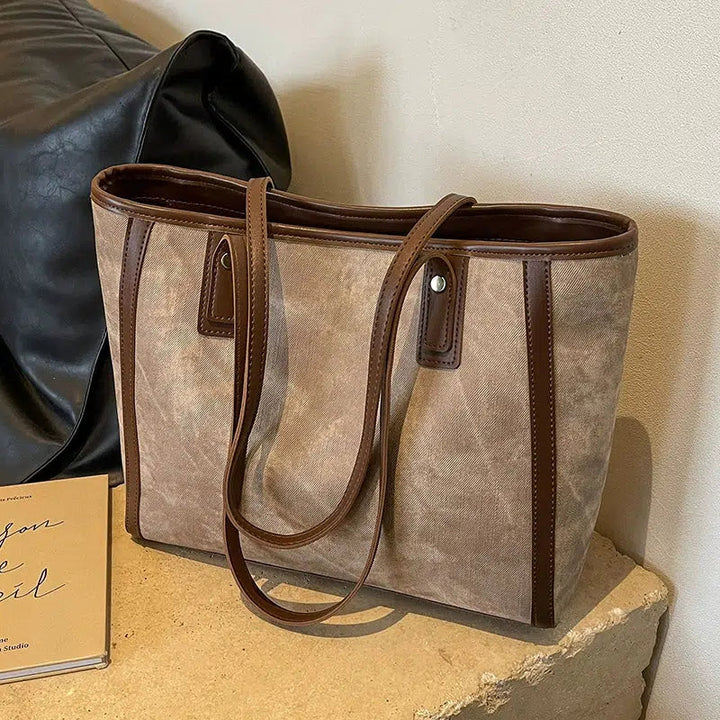 Canvas Leather Trim Tote Bag