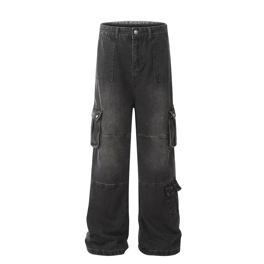 Straight Leg Denim Cargo Pants