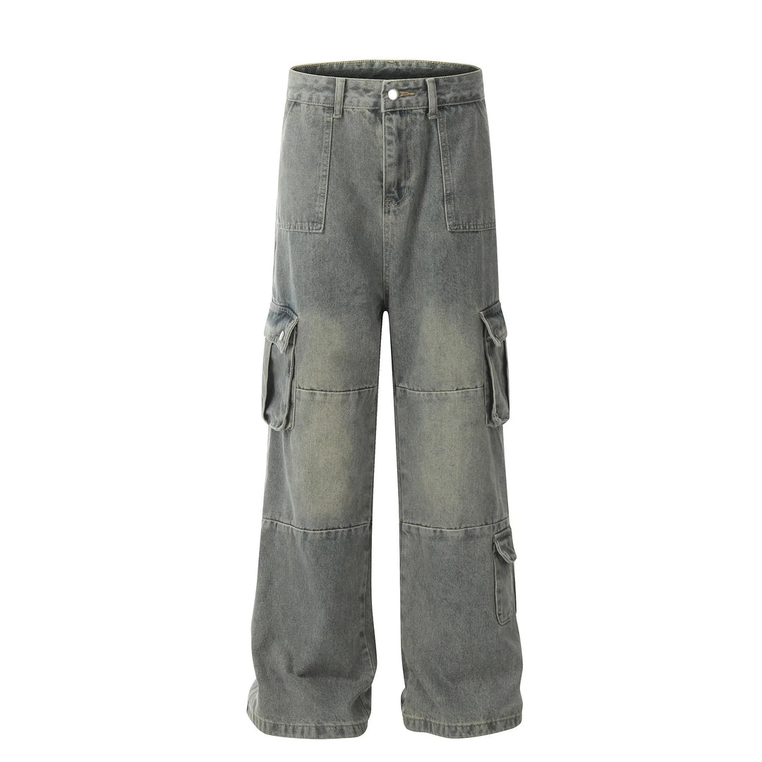 Straight Leg Denim Cargo Pants