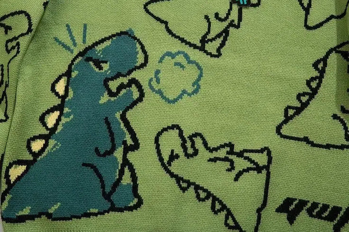 Cartoon Dinosaur Printed Sweater