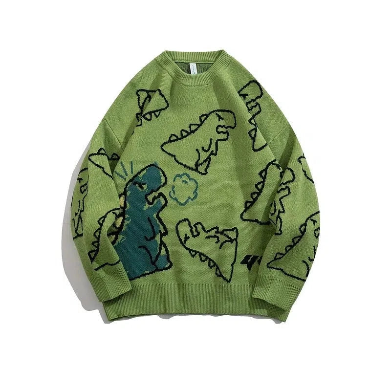 Cartoon Dinosaur Printed Sweater