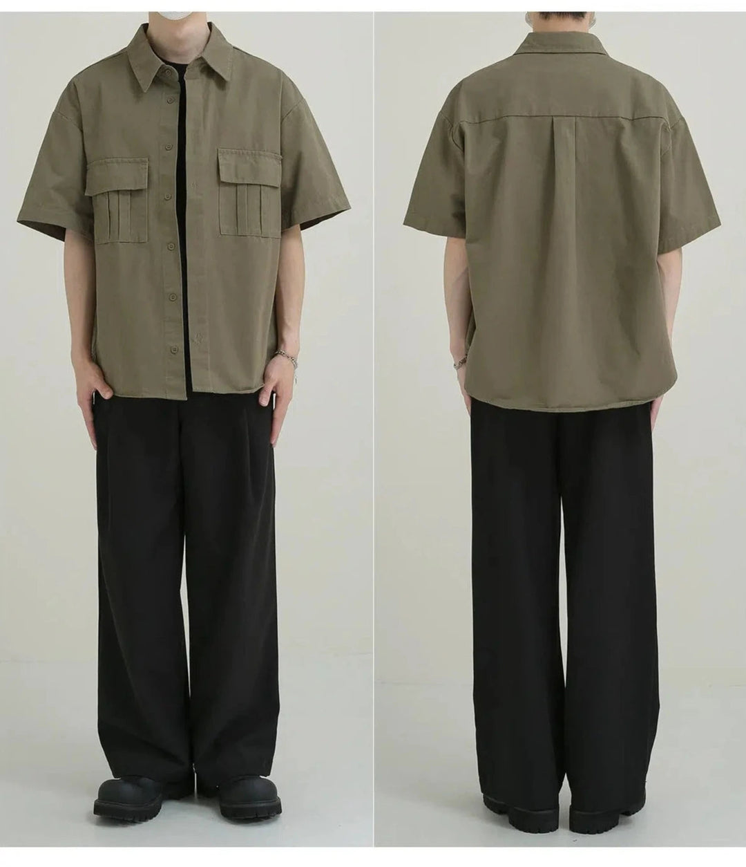 Casual Button-Up Shirt with Utility Pockets