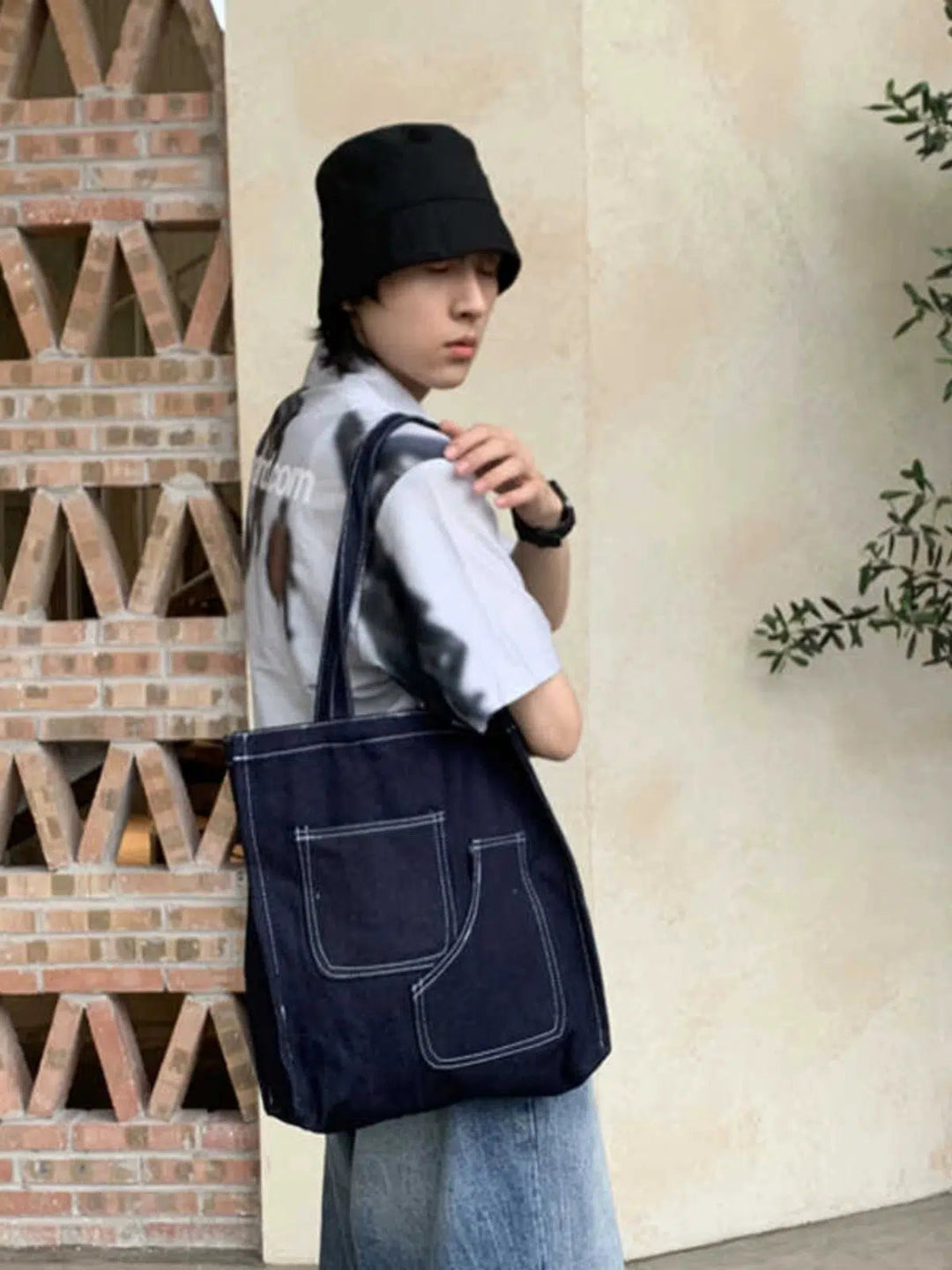 Casual Contrast Stitching Canvas Bag