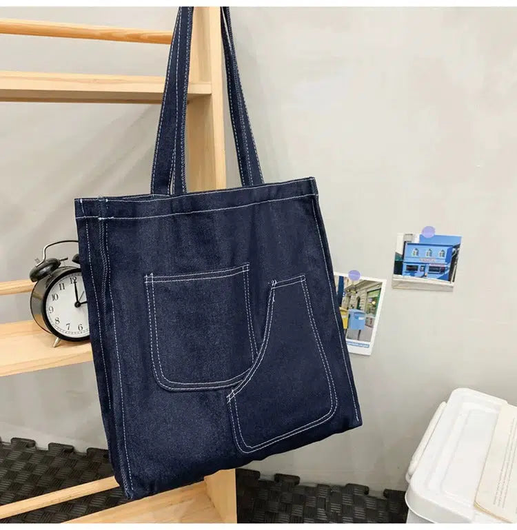 Casual Contrast Stitching Canvas Bag